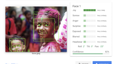 Hình 1: Kết quả hiển thị trên Vision API với hình ảnh url - gs://cloud-samples-data/vision/face/faces.jpeg