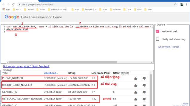 demo về Cloud Data Loss Prevention
